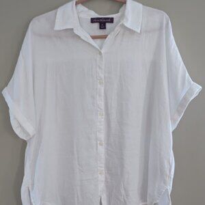 Gloria Vanderbilt Womens Oversized Button Front Short Sleeve Shirt White Size XL